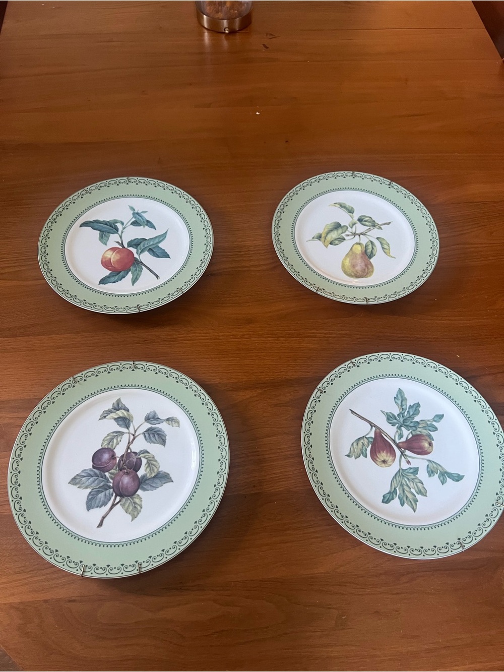 Botanical Fruit Decorative Dessert Plates - Mint Green Rim (Set of 4)